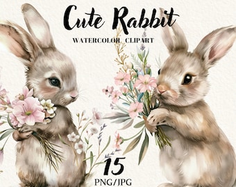 Easter Rabbit, Easter Bunny, Watercolor Bunny, Easter Bunny Clipart, Easter Clipart png, Digital Clipart, Instant download, Commercial use
