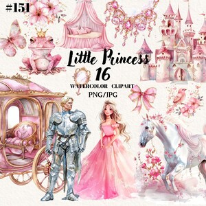 リトルプリンセス クリップアート バンドル、ウェディング クリップアート、プリンセス招待状、透明な背景、デジタル クリップアート、即時ダウンロード、商用