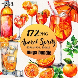 Pacchetto clipart Aperol Spritz, clipart estiva, 172 png con sfondo trasparente, clipart digitale, download istantaneo, uso commerciale