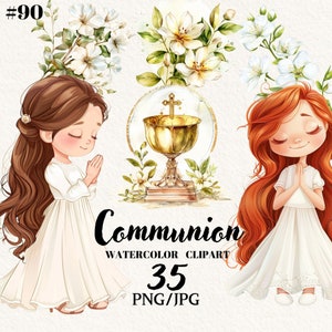 Sagrada Comunión, Clipart de la Biblia, Primera Comunión de Niño, Comunión de Niña, Clipart Católico, Clipart Digital, Descarga Instantánea, Uso Comercial