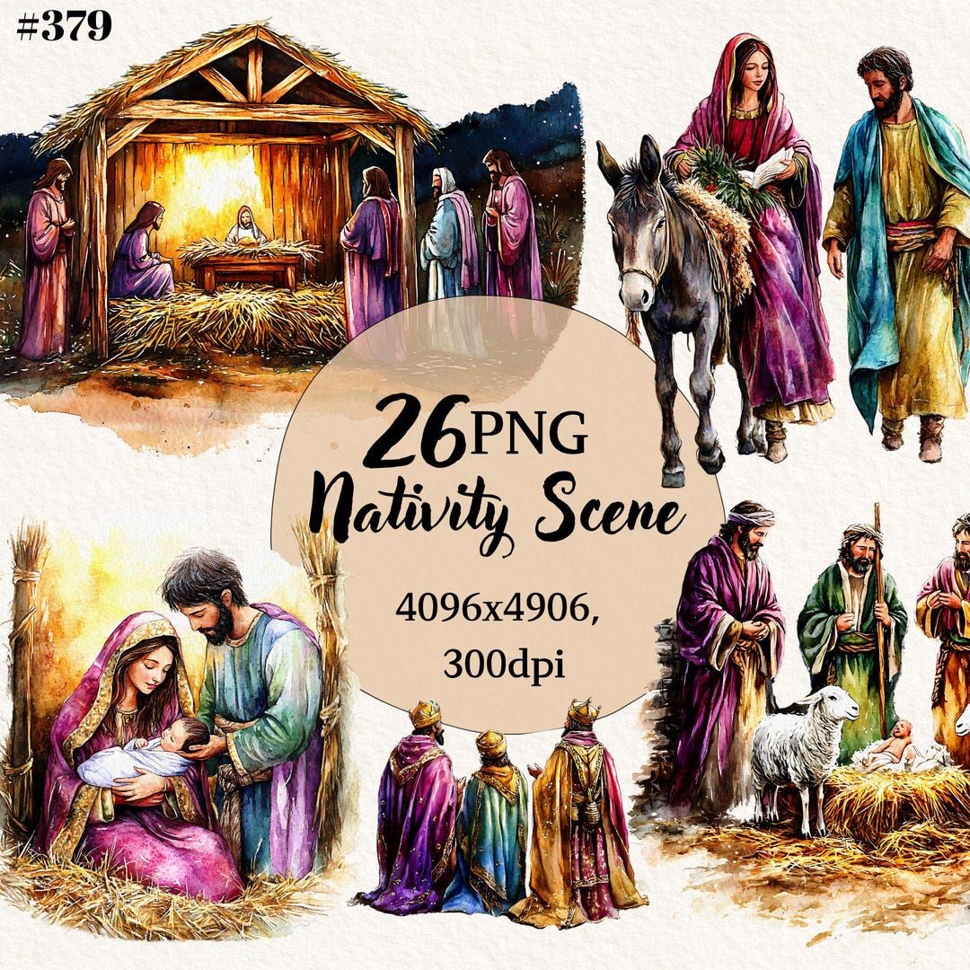 Nativity Set Clipart Bundle, Nativity Scene PNG, Transparent Background ...