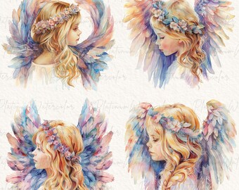 かわいい天使の水彩画クリップアート、天使の赤ちゃんのpngバンドル