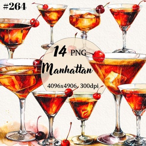 Pacote de clipart de bebida de Manhattan, aquarela Manhattan PNG, fundo transparente, clipart digital, download instantâneo, uso comercial