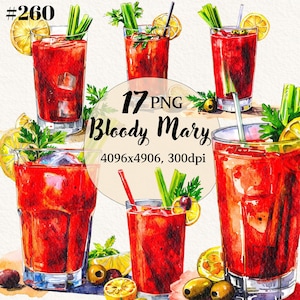 Bloody Mary clipart bundel, aquarel clipart drankje, transparante achtergrond, digitale clipart, Instant Download, commercieel gebruik