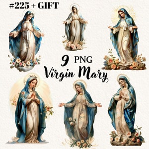 Vergine Maria, Pacchetto Clipart, arte cattolica, clipart cristiana, sfondo trasparente, clipart digitale, download istantaneo, uso commerciale