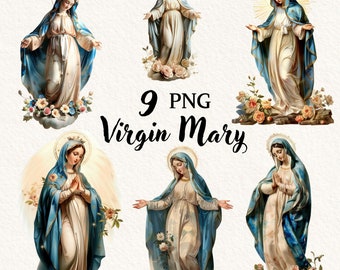 Virgin Mary, Clipart Bundle, catholic art, christian clipart, transparent background, digital clipart, instant download, commercial use