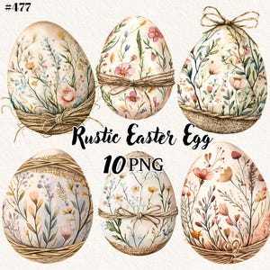 10 Clipart di Pasqua Clipart Bundle, Pacchetto di Clipart di Uova di Pasqua Rustiche, PNG di Uova di Pasqua, Clipart Digitali, Download Istantaneo
