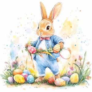10 JPG Osterhase, Ostereier Clipart, Aquarell Ostern, digitale Illustration, digitale Grafik, druckbares Bild, digitale Clipart