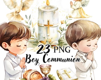 Primera comunión de niño PNG, clipart digital, descarga instantánea, uso comercial