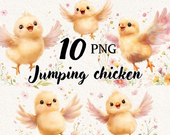 10 chicken clipart, watercolor chicken clipart, cute chicken png, transparent background, digital clipart, instant download, commercial use