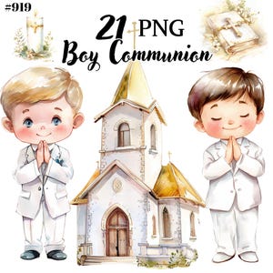 PNG Prima Comunione Bambino, Clipart Digitale, Pacchetto Prima Comunione Acquerello, Pacchetto Arte Digitale, Download Istantaneo