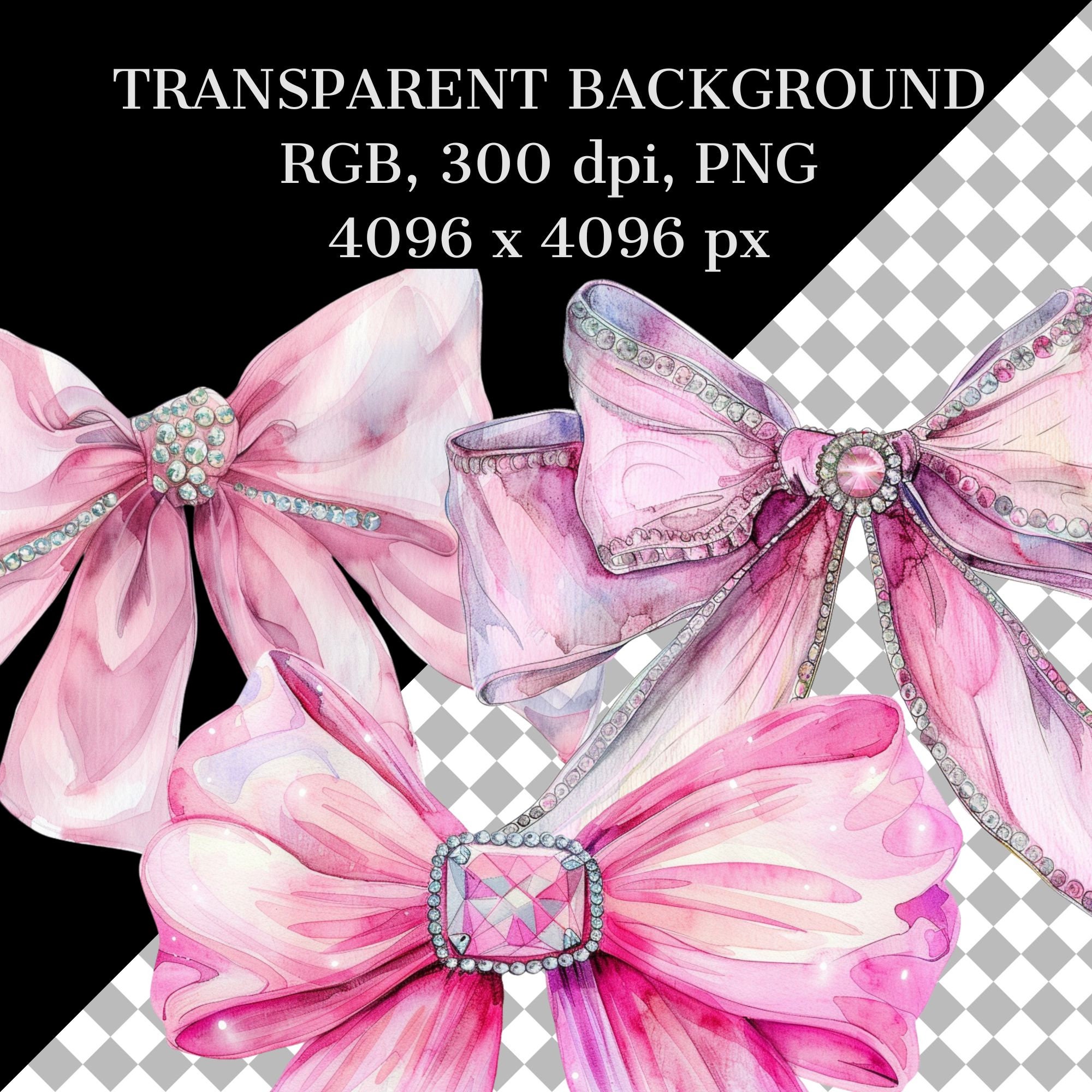Pink Bow Digital Clipart, Watercolor Clipart, Bows Png, Transparent ...