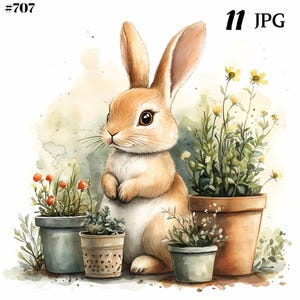 Pacchetto di clipart di coniglietti pasquali, grafica stampabile, set per lavoretti e decorazioni pasquali, download digitale.