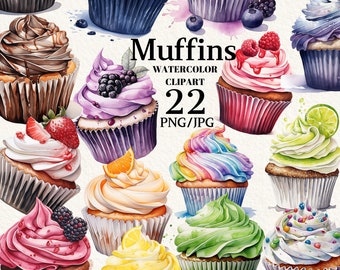 Cupcake Clipart Cupcakes, Hoge kwaliteit PNG JPG, Digitale Planner, Cupcake Dessert Bundel, Digitale Clipart, Instant download, Commercieel gebruik
