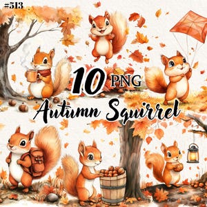 10 animal clipart, fall clipart, autumn png, squirrel clipart, transparent background, digital clipart, instant download, commercial use