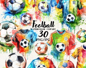 Aquarell Fußball Clipart, Fußball T-shit PNG Clipart, Sport Clipart Png jpg, Digitale Sportkunst, Fußball Aquarell Clipart, Digital
