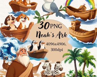 Noahs Ark png, Clipart Bundle, Transparent Background, Digital Clipart, Instant Download, Commercial Use