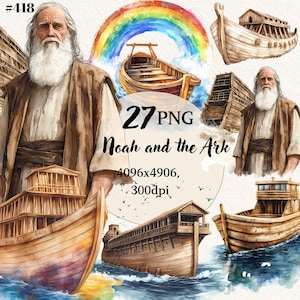 Noah&#39;s Ark Clipart, Noah&#39;s Ark Nursery, Transparent Background, Digital Clipart, Instant Download, Commercial Use