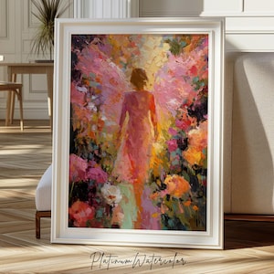 Angel art print guardian angel wings poster digital download printable wall art modern spiritual decor.