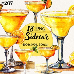 Bundle de cliparts boisson side-car, illustration cocktail boisson side-car, décoration d'intérieur imprimable d'été, clipart numérique, téléchargement immédiat