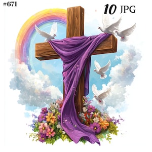 Croce con tessuto viola drappeggiato sopra, Clipart della croce di Pasqua, Download digitale.