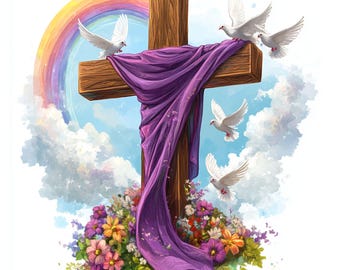 Cross with Purple Fabric Draped Over It, Easter Cross Clipart, Digital Download.