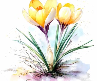 Yellow Crocus Clipart JPG, Springtime Fowers  Perfect for Sublimation and Crafting.