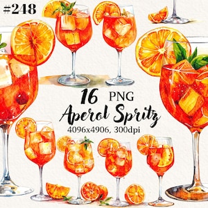 Lot de cliparts Aperol Spritz, signe de boisson signature, Aperol Spritz png, fond transparent, téléchargement immédiat, usage commercial