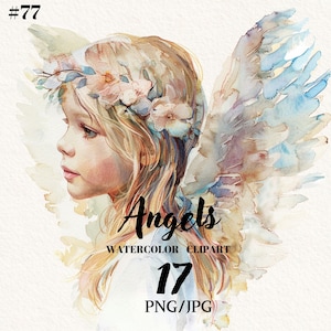 Watercolor Angels with Wings, Angel with Wings Clipart, Child Angels Clipart, Angel PNG Bundle, Digital Clipart, Instant Download