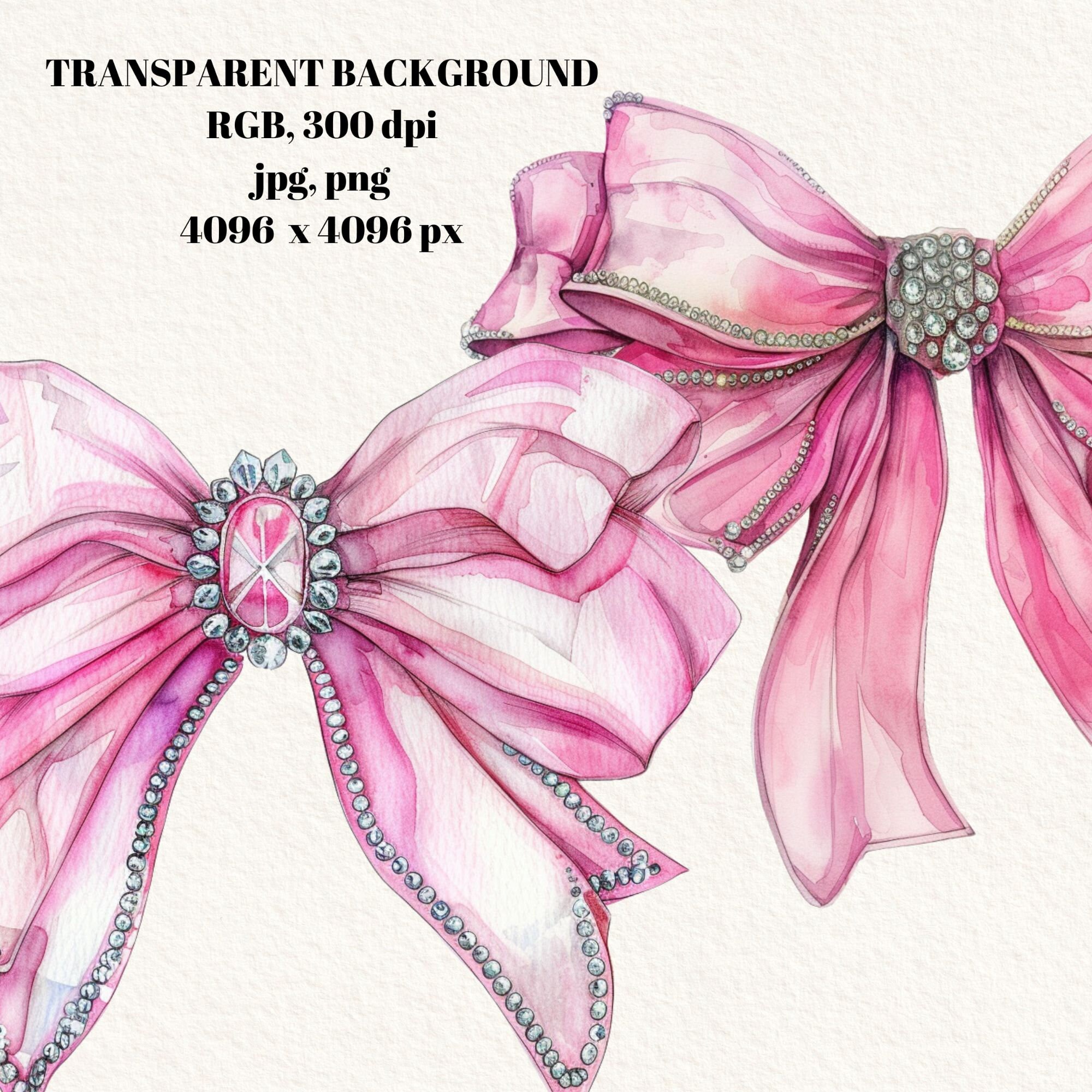 Pink Bow Digital Clipart, Watercolor Clipart, Bows Png, Transparent ...