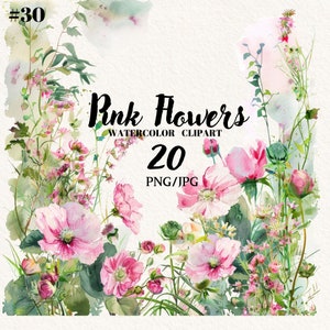 Pink Watercolor Floral Clipart Wreath, Frames Clipart PNG JPG,  Floral Bouquet Clipart, Spring Bouquet, Digital Clipart, Commercial use