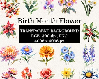 Birth Month Flower Clipart Bundle for Creative DIY Projects