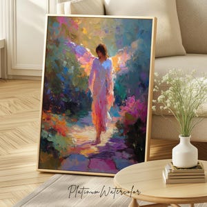 Heavenly Guardian Art: Floral Poster Digital Print for Spiritual Spaces.