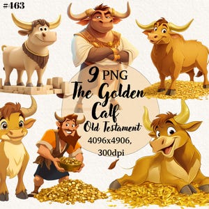 9 Il Vitello d&#39;Oro Clipart Bundle, Clipart dell&#39;Antico Testamento, Sfondo trasparente, Clipart digitale, Download immediato, Uso commerciale