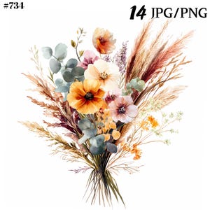 Boho Blumen png Free, Boho Blumen zum Drucken, Blumen ClipartSet für Ostern Bastelarbeiten und Frühlingsdekor.
