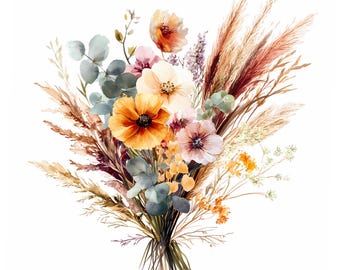Boho Flowers png Free, Boho Flowers for Printing, Flowers ClipartSet for Easter Crafts and Spring Decor.