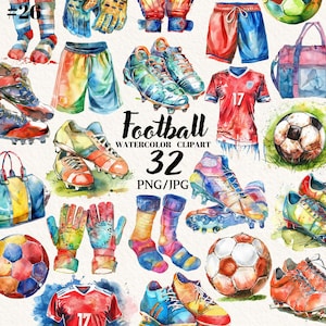 Soccer ball and Soccer shoes Clipart, Watercolor Printable Football Soccer Ball, Commercial Use, Digital Download, png jpg clipart football
