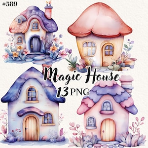 Fairy House Clipart Bundle, Garden Gnome House, Transparent Background, Digital Clipart, Instant Download, Commercial Use