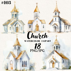 Imágenes prediseñadas de acuarela de la iglesia, acuarela católica, invitación de primera comunión, invitación de boda, imágenes prediseñadas digitales, descarga instantánea, comercial