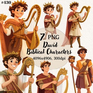 David Biblical Characters, christian art, kids bible study, Transparent Background, Digital Clipart, Instant Download, Commercial Use