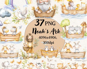 Cute Noah's Ark Clipart, Bible Story PNG, Transparent Background (Digital Download)