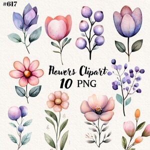 Whimsical Watercolor Flower Clipart Bundle - Perfect for Spring Crafts