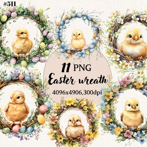 11 Easter Wreath Clipart, EsterCard Clipart, Easter PNG, Transparent Background, Digital Clipart, Instant Download, Commercial Use