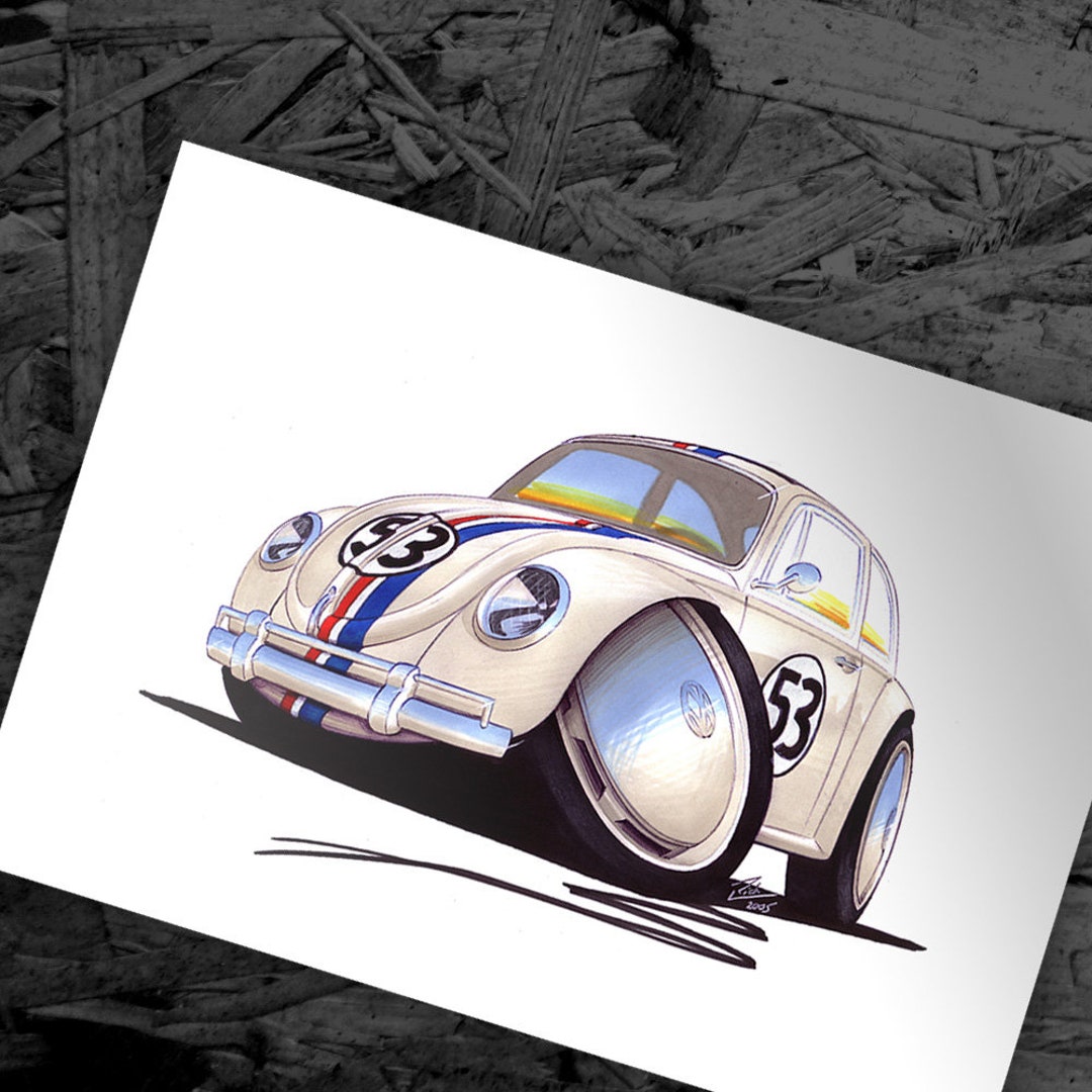 Herbie VW Beetle Caricature Car Art Cartoon Illustration Downloadable