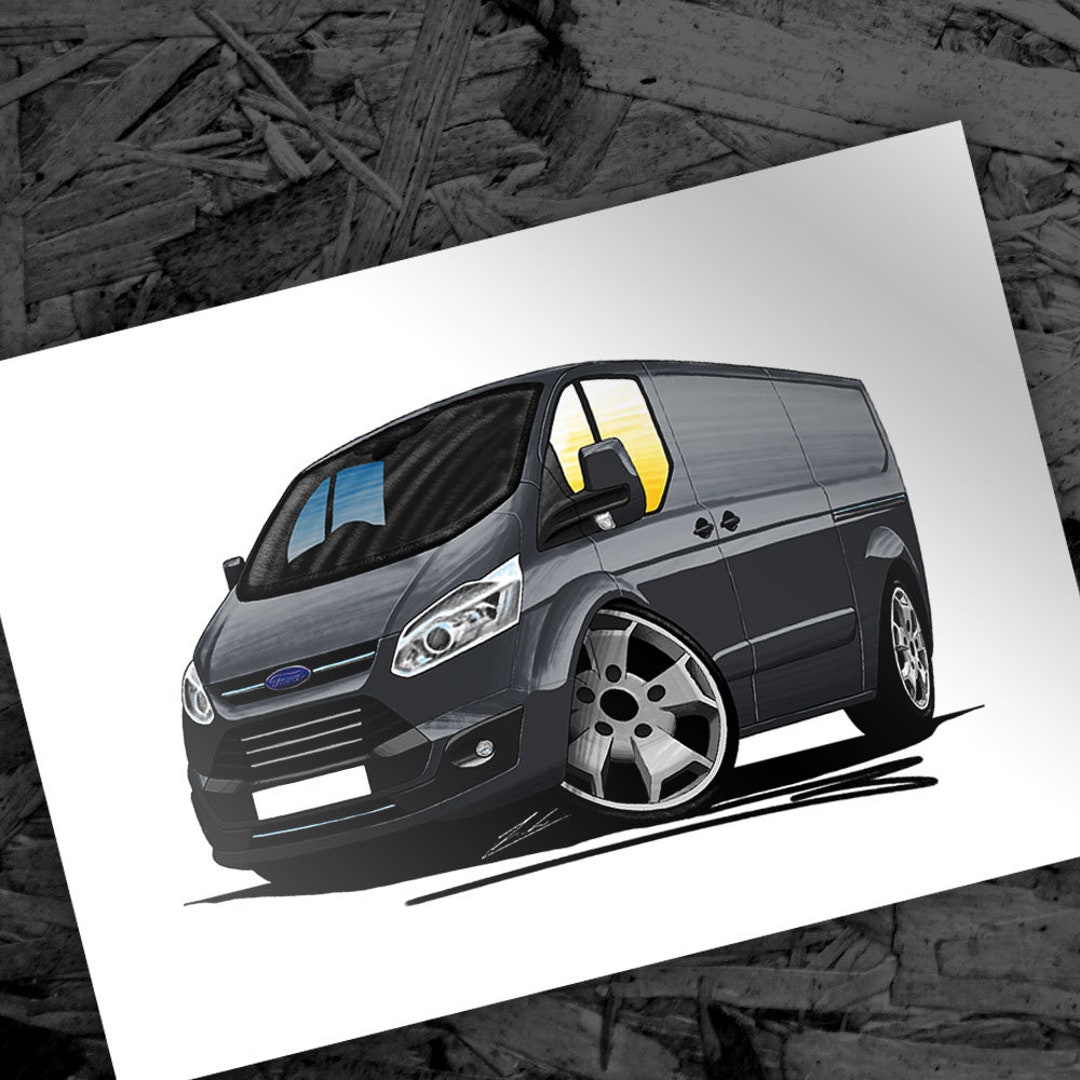 Ford Transit Van Art Builder Cartoon Illustration Printable Grey
