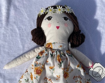 Heirloom Cloth Doll, yarn hair, open eyes