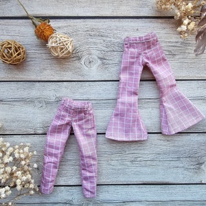 Corduroy pants for Blythe, skinny pants for Blythe, blythe pink pants, pink checked pants for Blythe