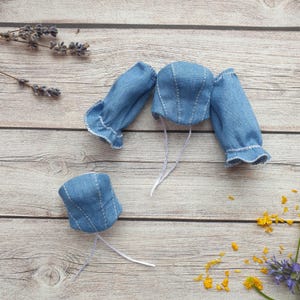 Corset for Blythe, blythe denim corset, blythe top, denim clothing, blythe blouse, blythe shirt, blythe clothes, blythe corset with sleeves