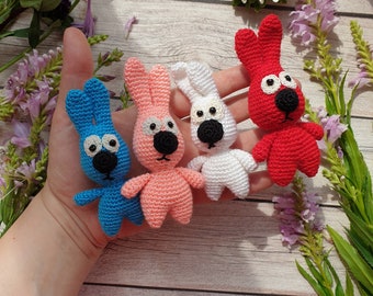 Crochet crazy bunny, Crochet rabbit, crochet toy for blythe doll, miniature doll house, miniature toy for doll,  ugly toy