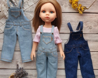 Overol de mezclilla para muñeca Paola Reina de 13 pulgadas, ropa de muñeca hecha a mano